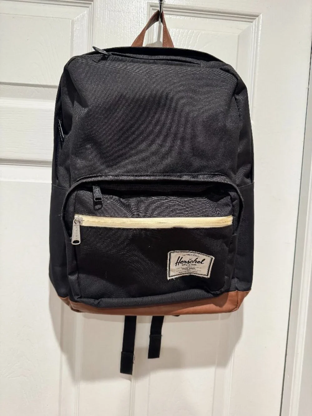 Herschel Supply Co. Classic Black Backpack Brown Leather Trim Unisex LIKE NEW